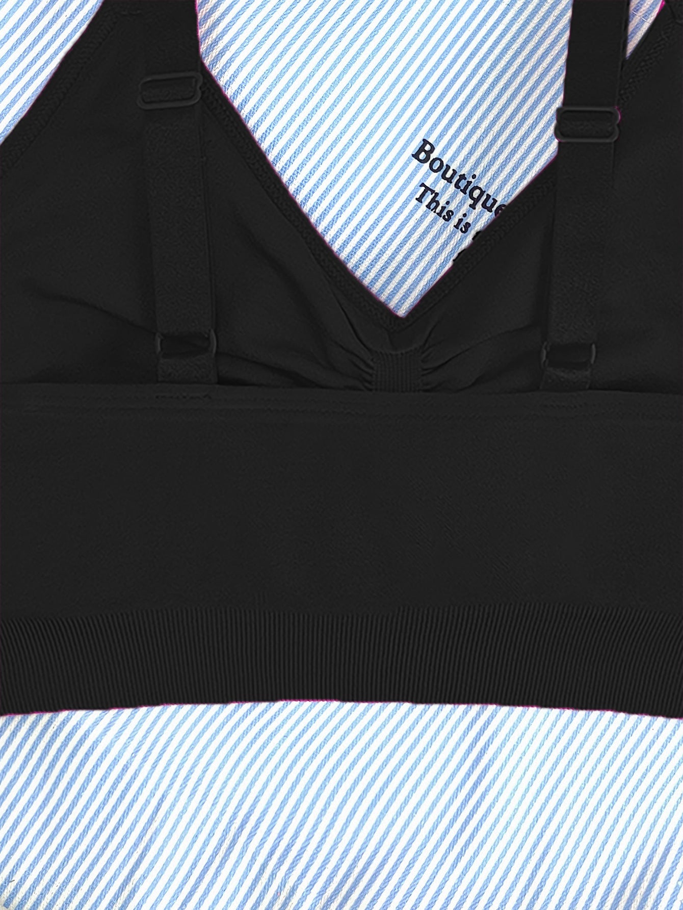 Wireless seamless cami bra in black, close-up