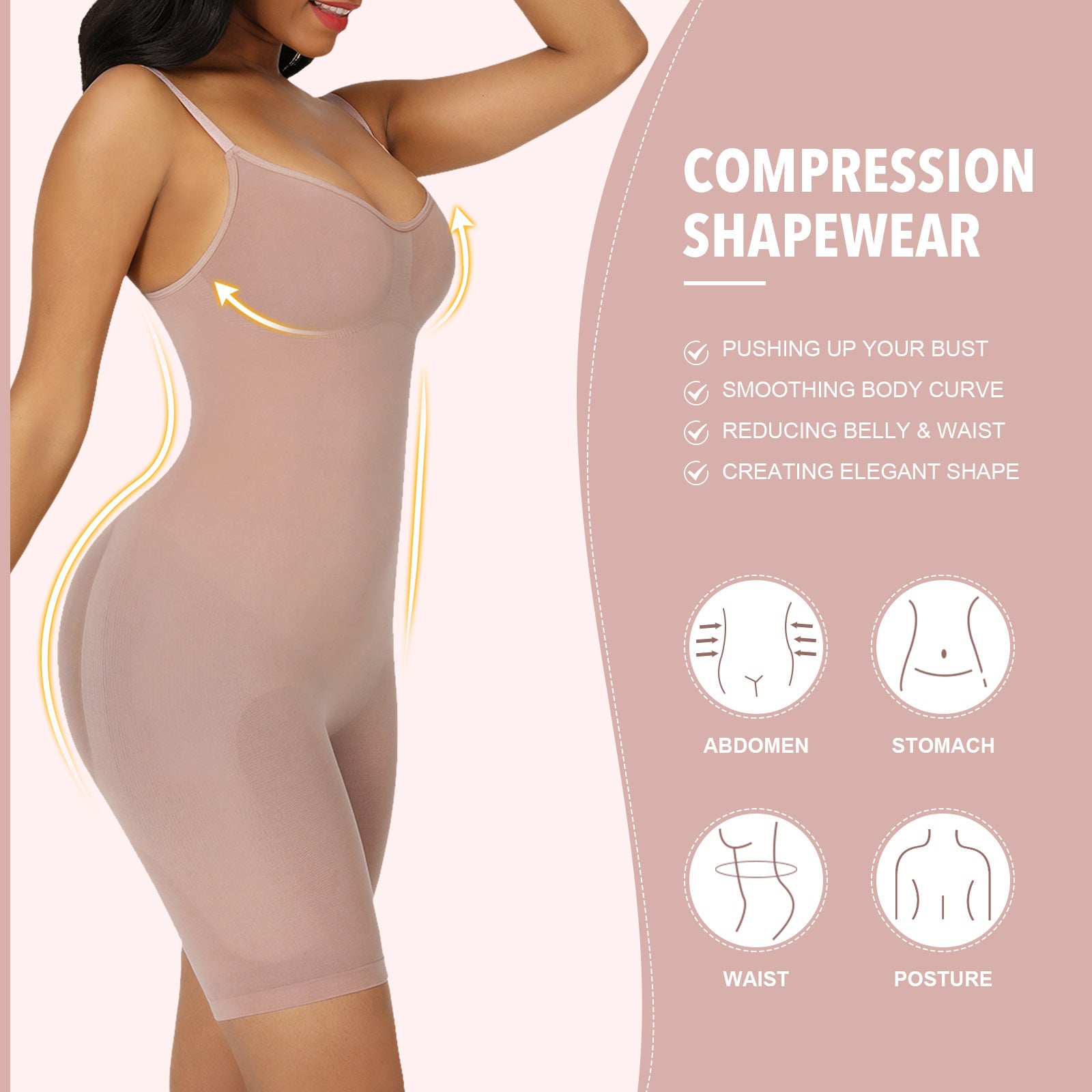 Tummy control shapewear bodysuit, adjustable strap, flexible design – SavvyGirl