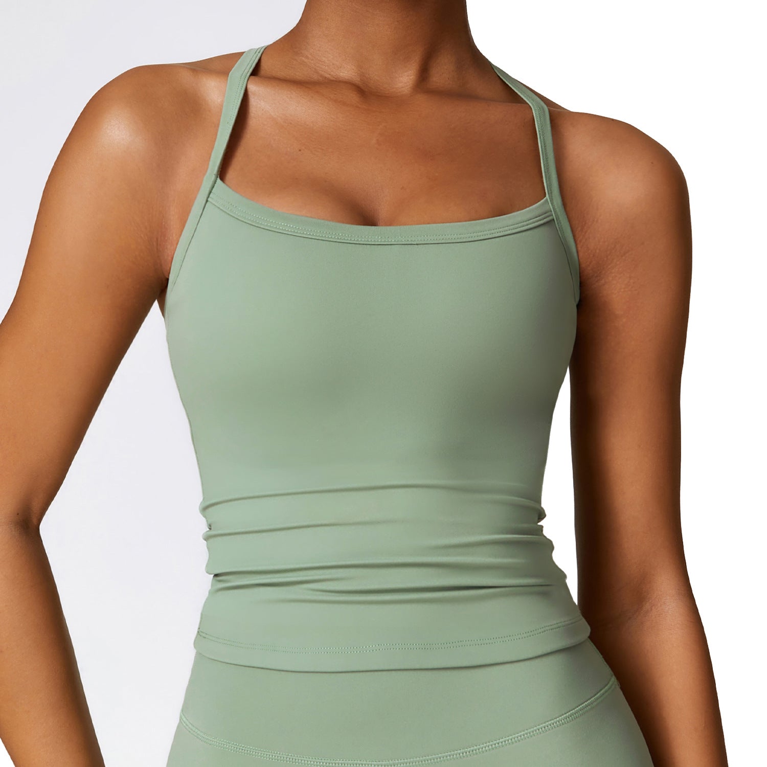 Two Pieces Women's Solid Backless Tracksuit Set, Spaghetti Strap Cami Top and high waist skinny Shorts