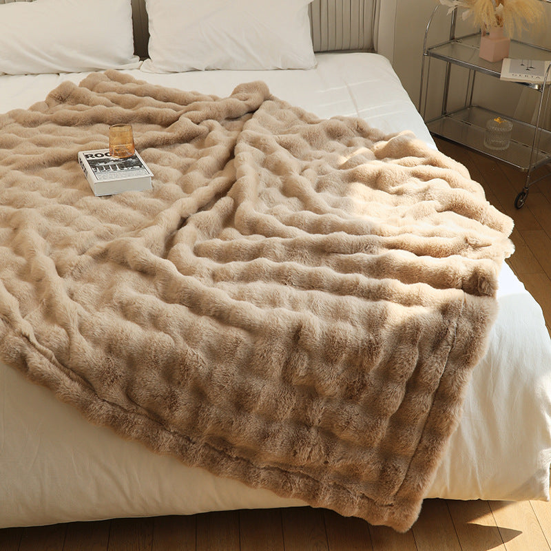 Light Luxury Polyester Faux Fur Leather Rex Rabbit Velvet Winter Sofa Bed Throws & Blankets Thickened Double Layer Blanket