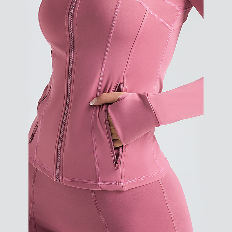 Women's Spring Solid Zip-up Pocket Sports Jacket, Long Sleeve Stand Coller sports outerwear