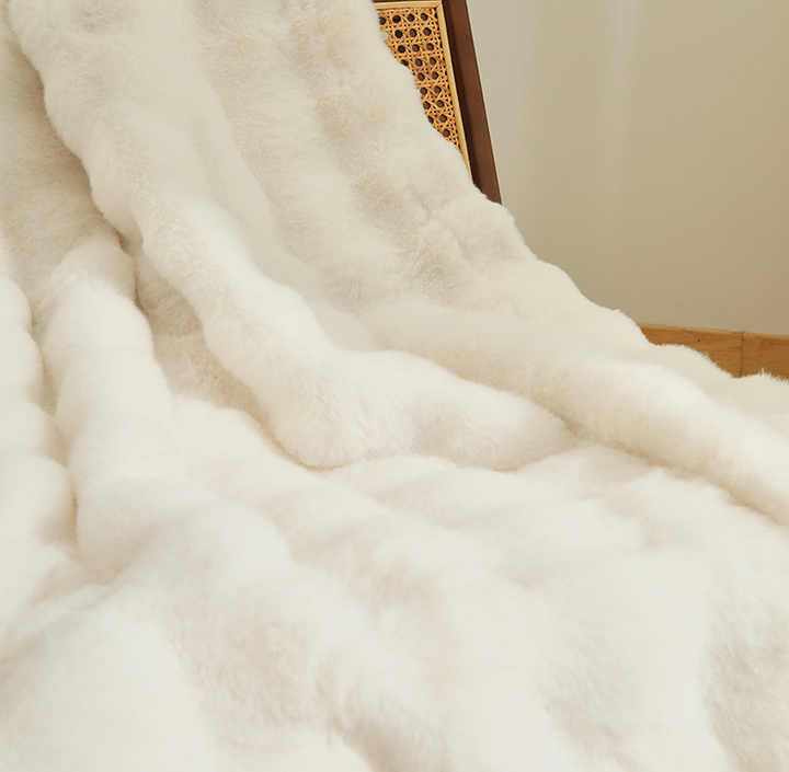 Light Luxury Polyester Faux Fur Leather Rex Rabbit Velvet Winter Sofa Bed Throws & Blankets Thickened Double Layer Blanket