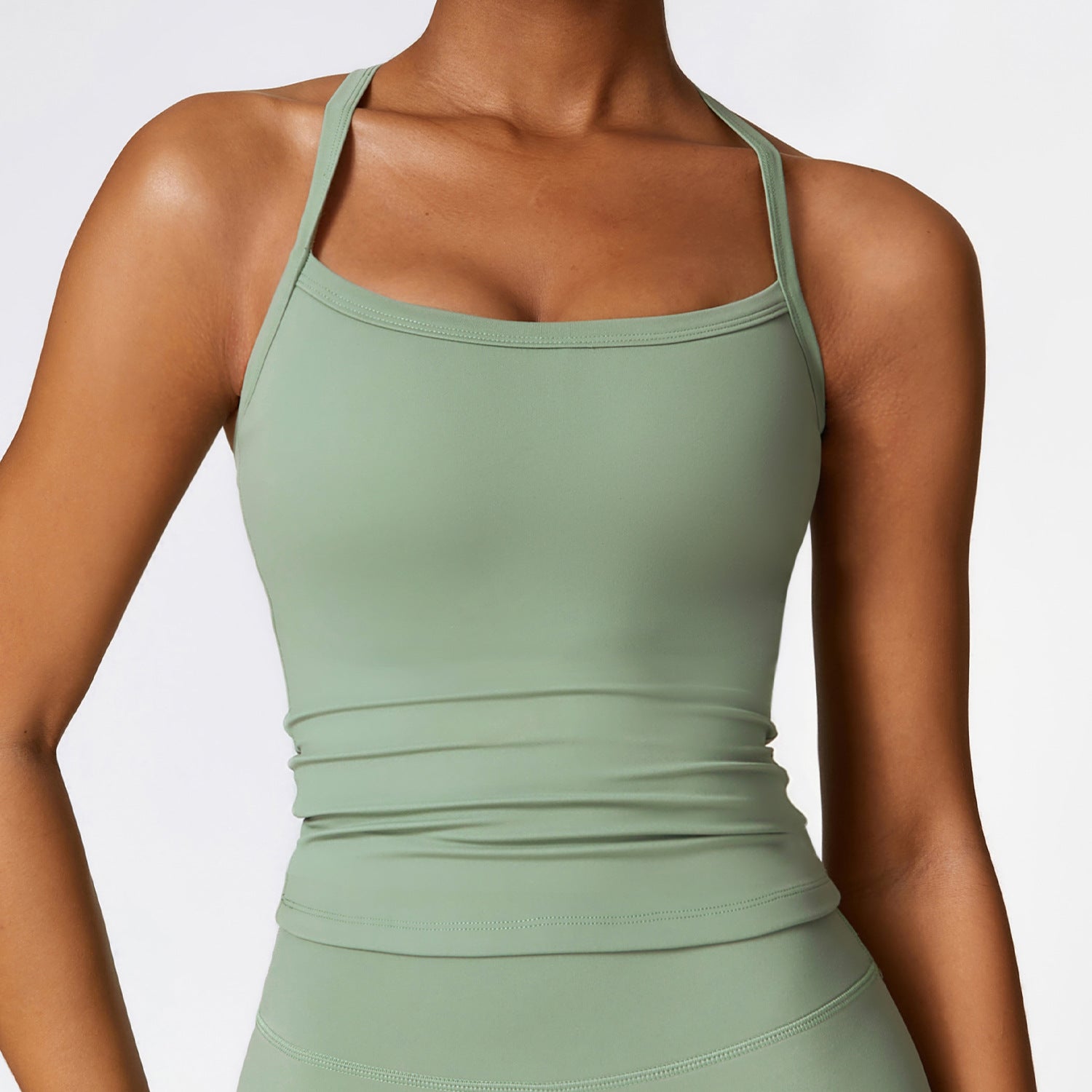 Two Pieces Women's Solid Backless Tracksuit Set, Spaghetti Strap Cami Top and high waist skinny Shorts