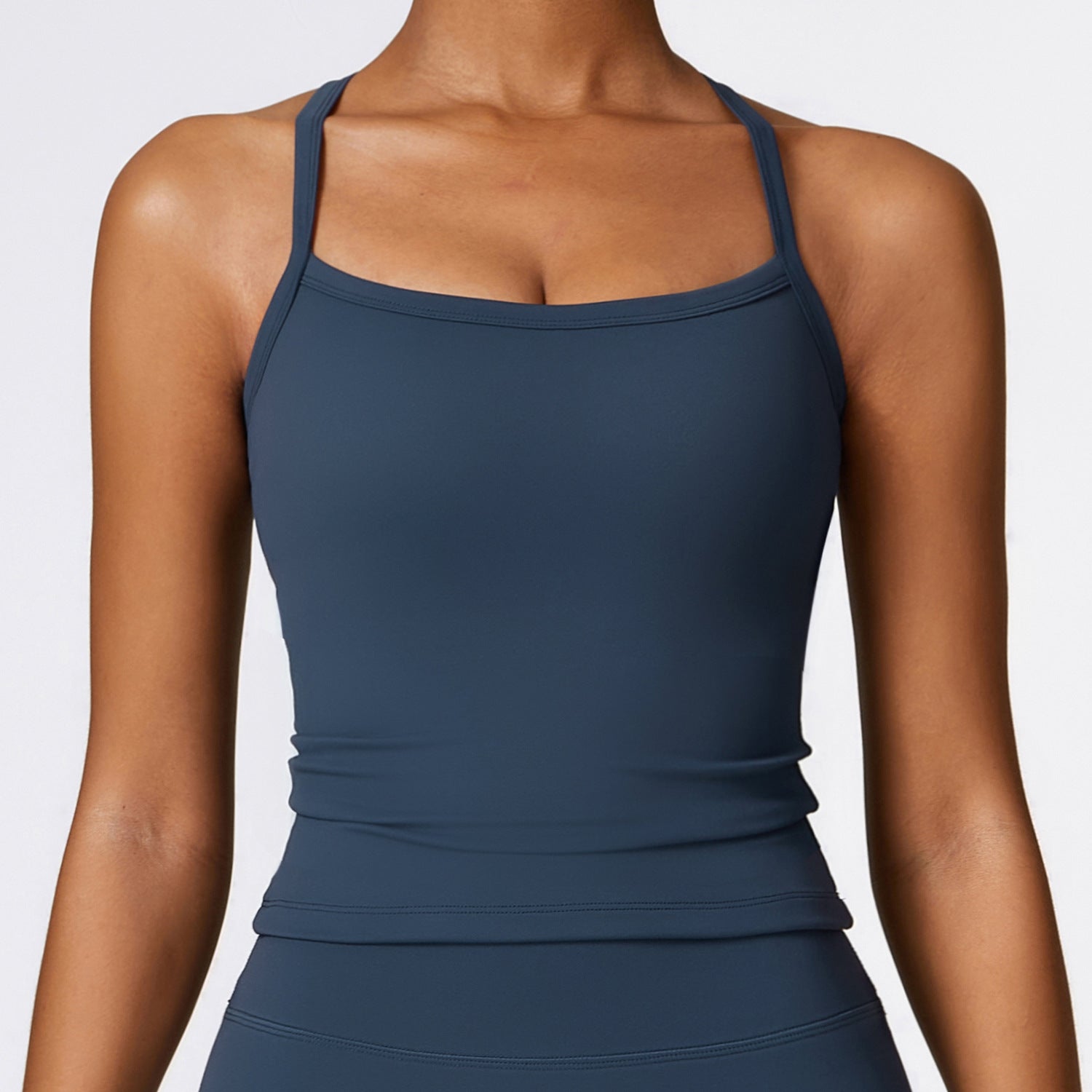 Two Pieces Women's Solid Backless Tracksuit Set, Spaghetti Strap Cami Top and high waist skinny Shorts
