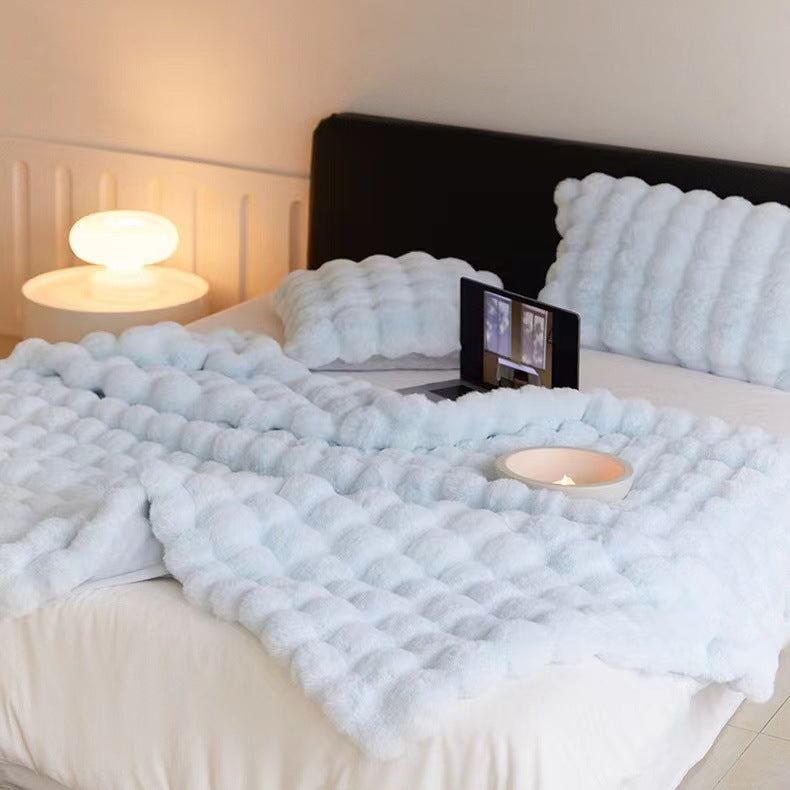 Light Luxury Polyester Faux Fur Leather Rex Rabbit Velvet Winter Sofa Bed Throws & Blankets Thickened Double Layer Blanket