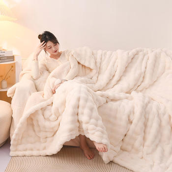 Light Luxury Polyester Faux Fur Leather Rex Rabbit Velvet Winter Sofa Bed Throws & Blankets Thickened Double Layer Blanket