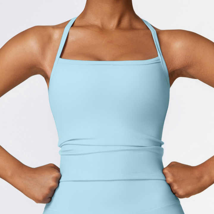 Two Pieces Women's Solid Backless Tracksuit Set, Spaghetti Strap Cami Top and high waist skinny Shorts