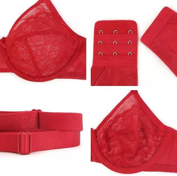 Floral Lace  Underwire Unlined Unpadded Full Coverage Bra