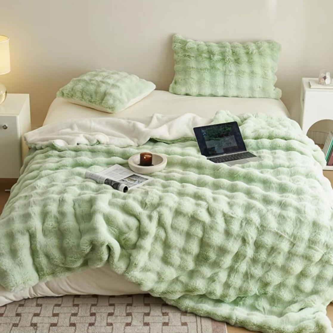 Light Luxury Polyester Faux Fur Leather Rex Rabbit Velvet Winter Sofa Bed Throws & Blankets Thickened Double Layer Blanket