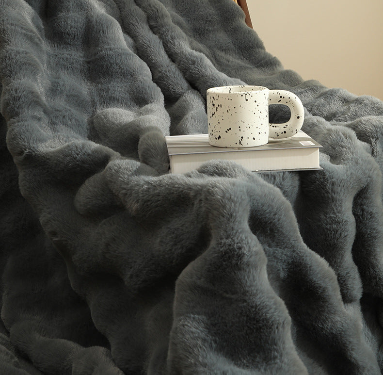 Light Luxury Polyester Faux Fur Leather Rex Rabbit Velvet Winter Sofa Bed Throws & Blankets Thickened Double Layer Blanket